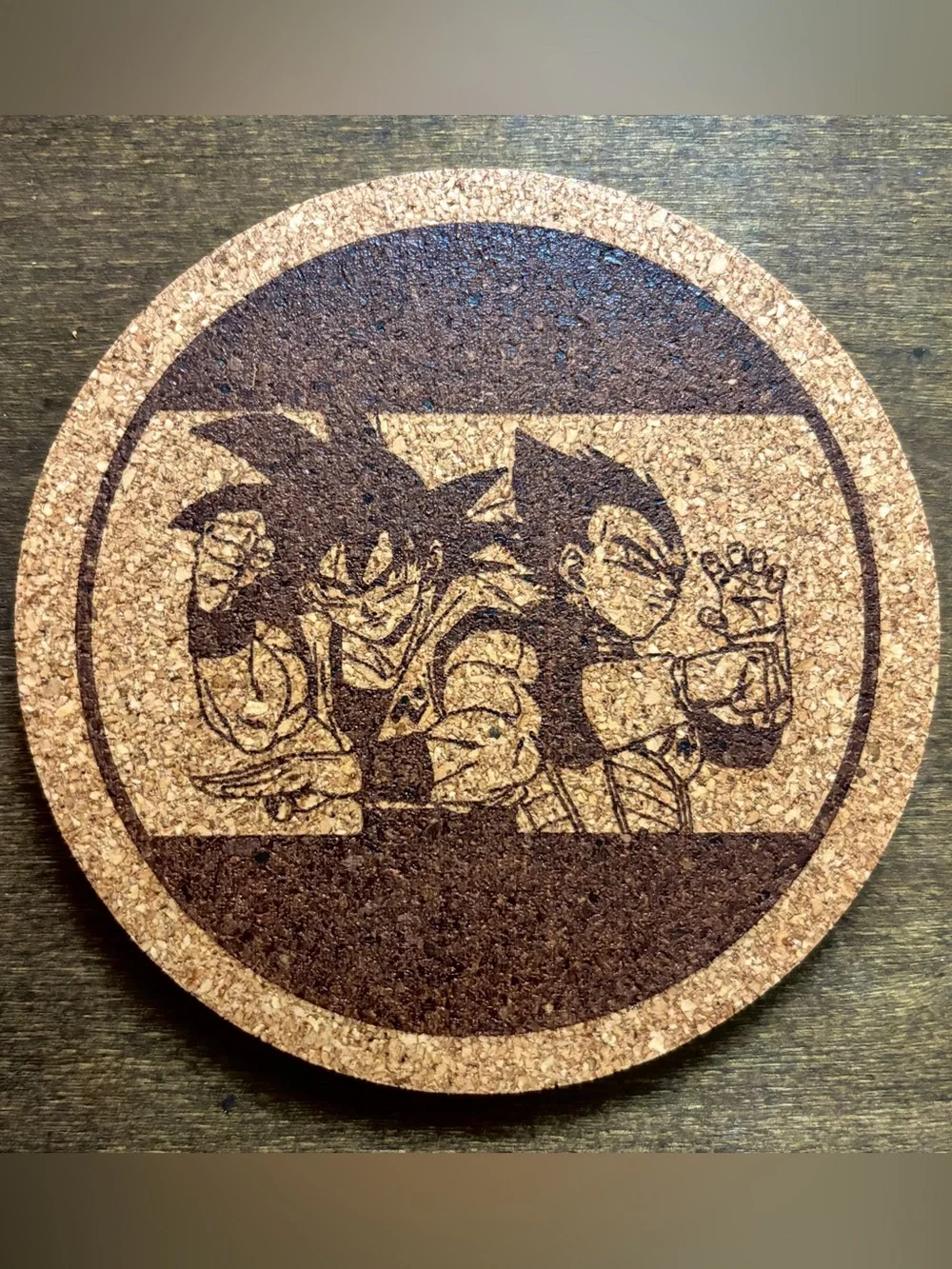 Dragon Ball Super Goku and Vegeta Laser Engraved Cork Coaster